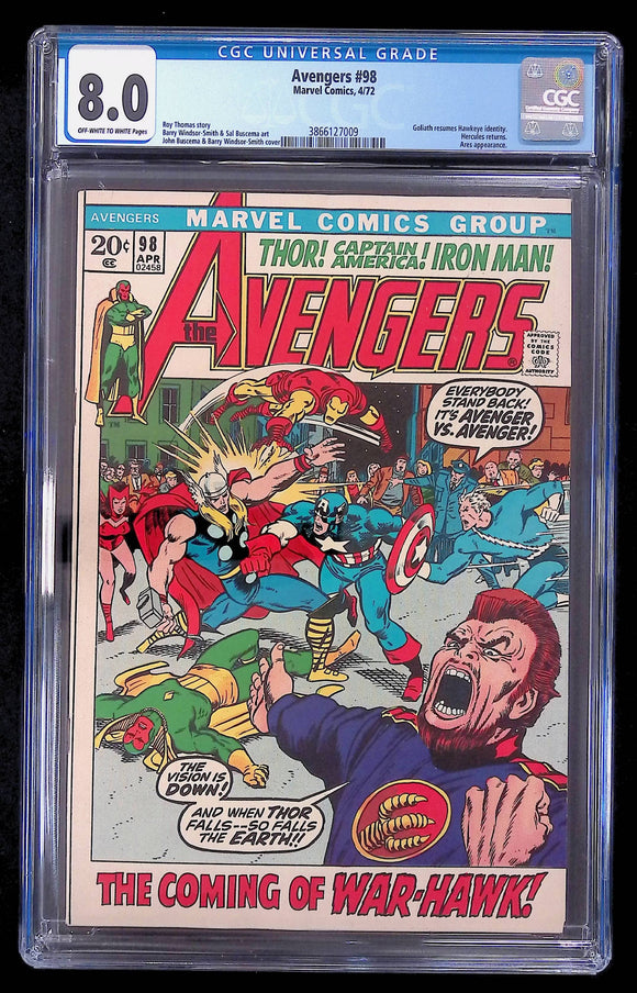 Marvel Comics Avengers #98 CGC 8.0